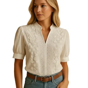 Women's White Button-Down Blouse – Tailored Business Casual Shirt